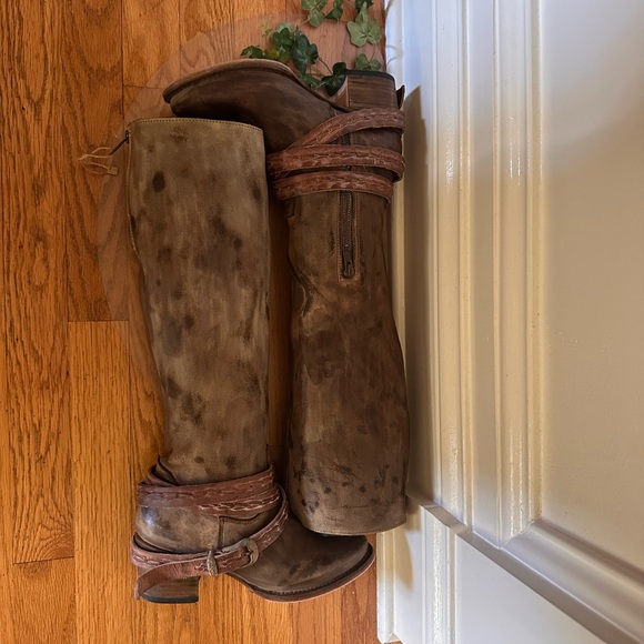 Brown Tall Leather Boots with Wrap Detail - Picture 8 of 8